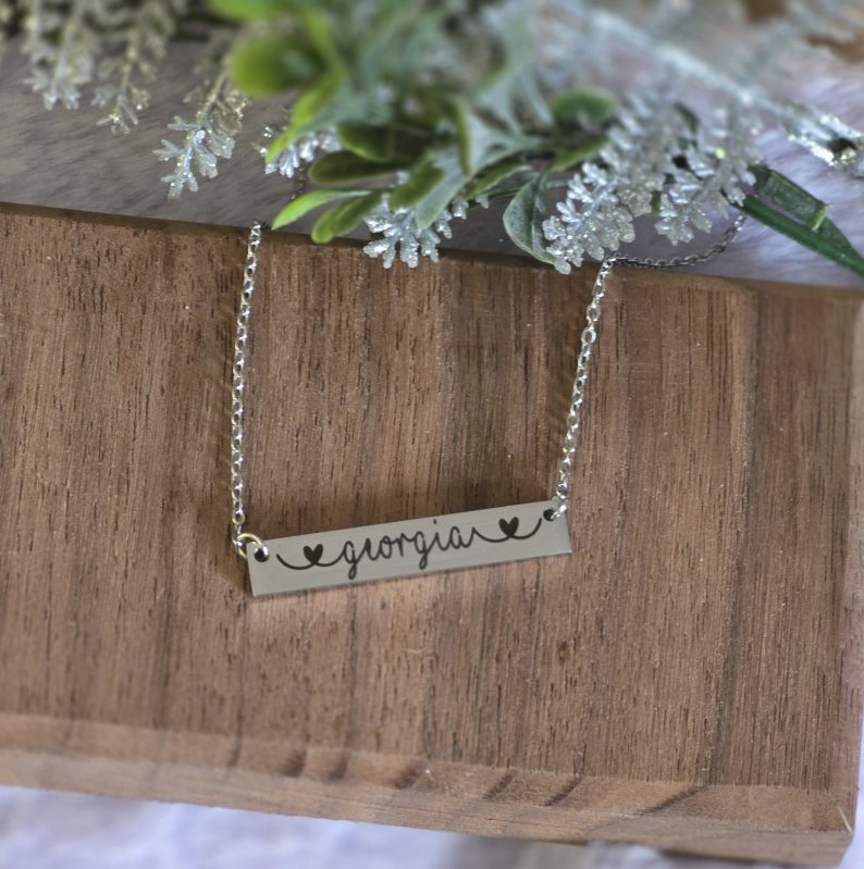 Horizontal Bar Handwriting Necklace