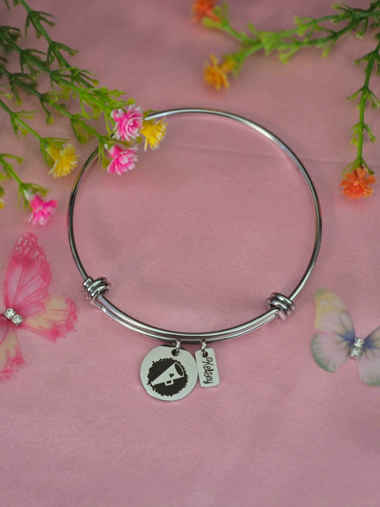 2 Charm Stainless Steel Bangle