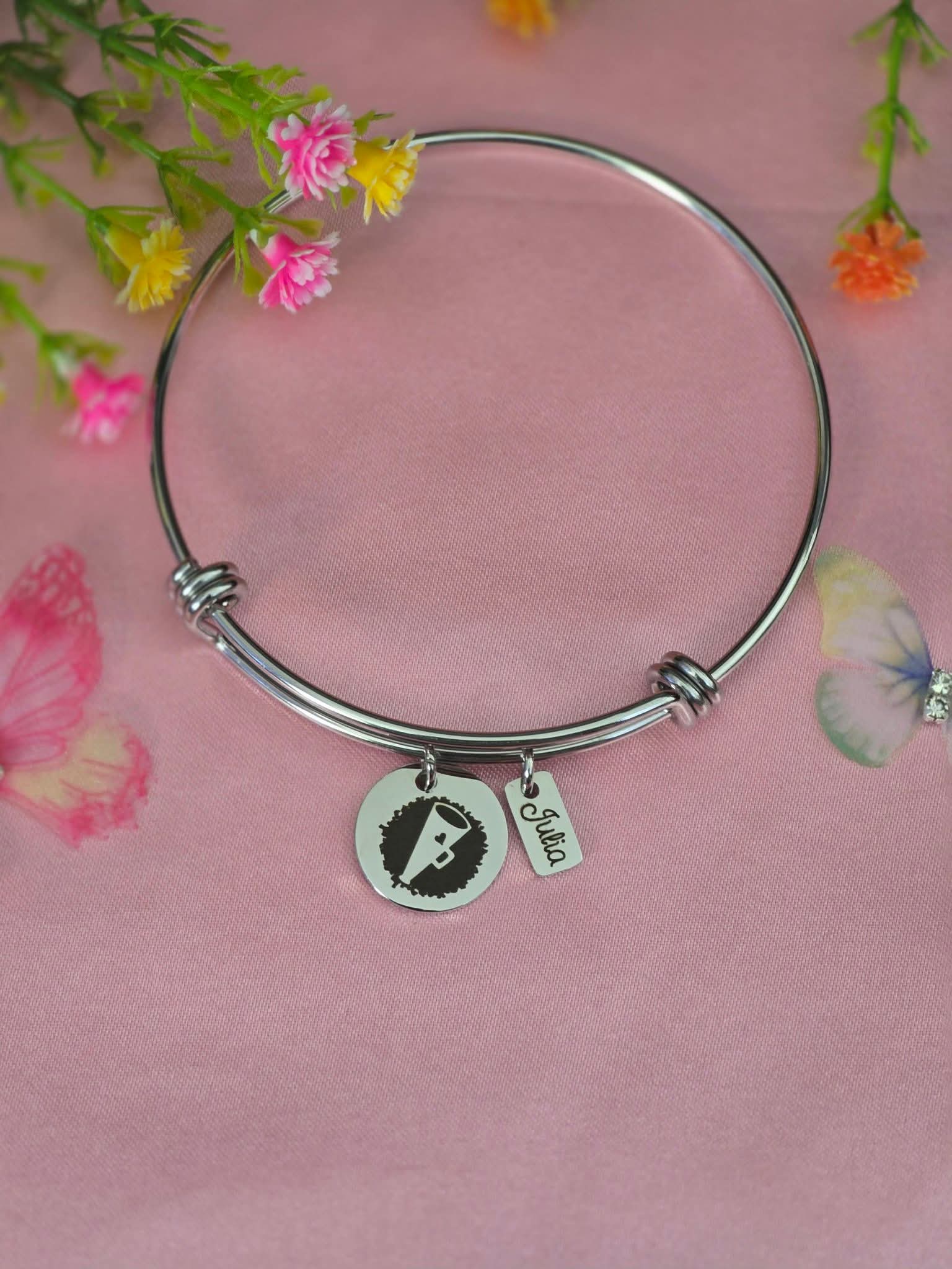 2 Charm Stainless Steel Bangle