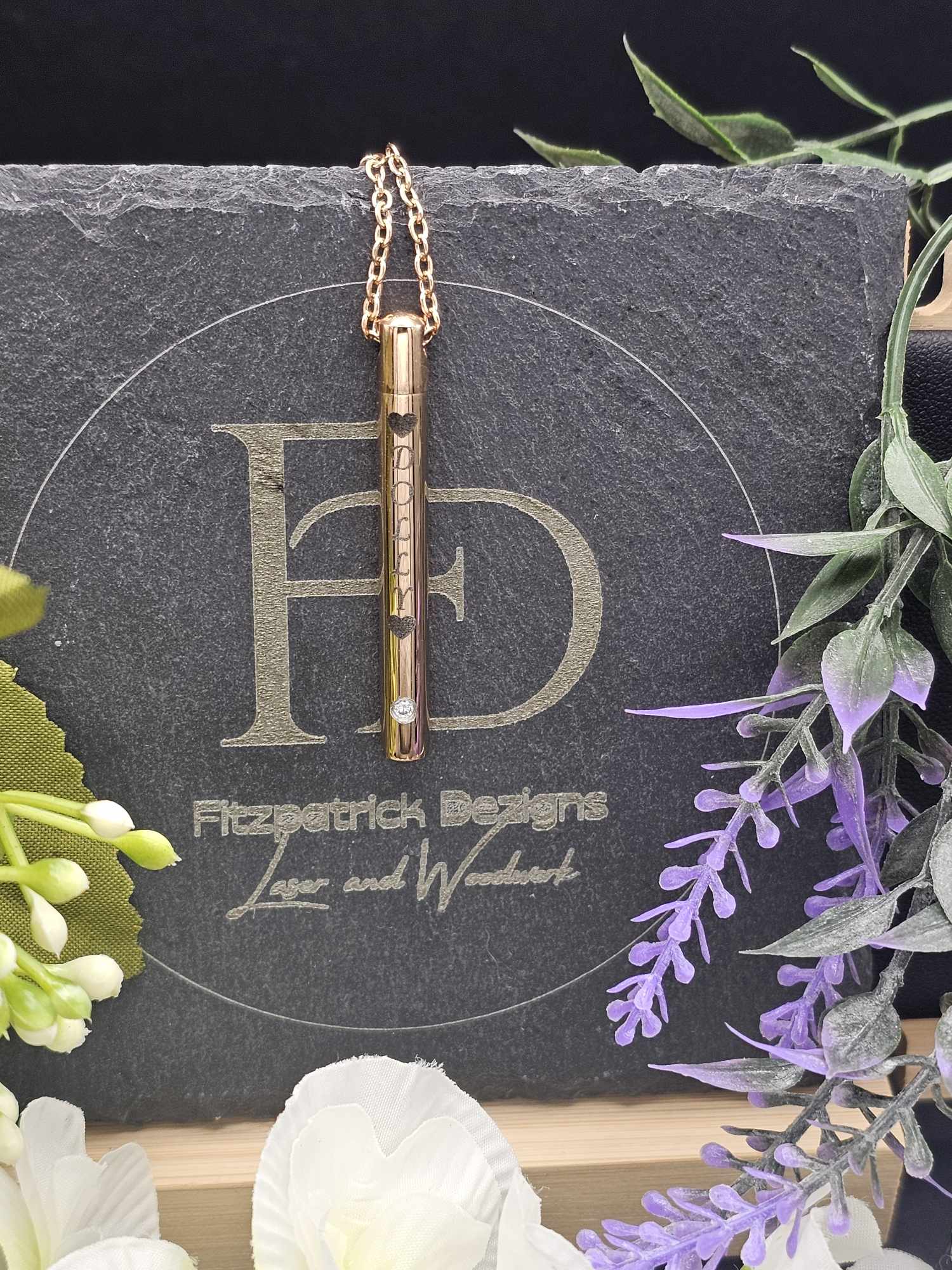 Stainless Steel Rose Gold Vertical Urn Necklace