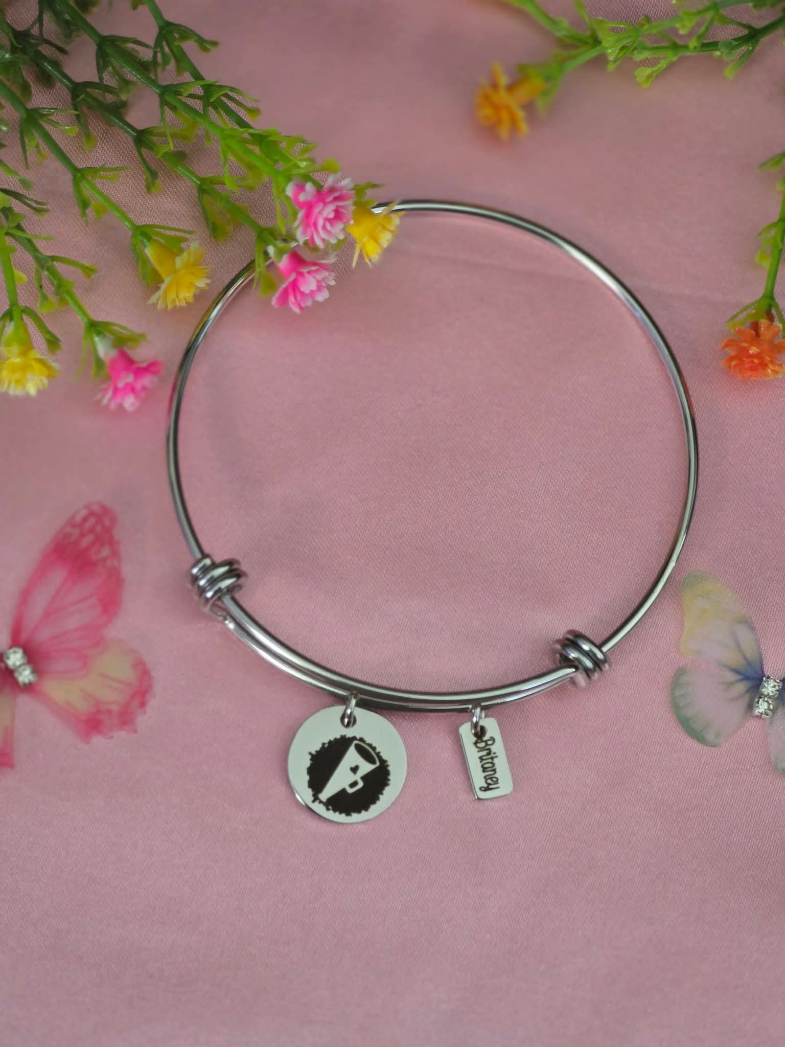 2 Charm Stainless Steel Bangle