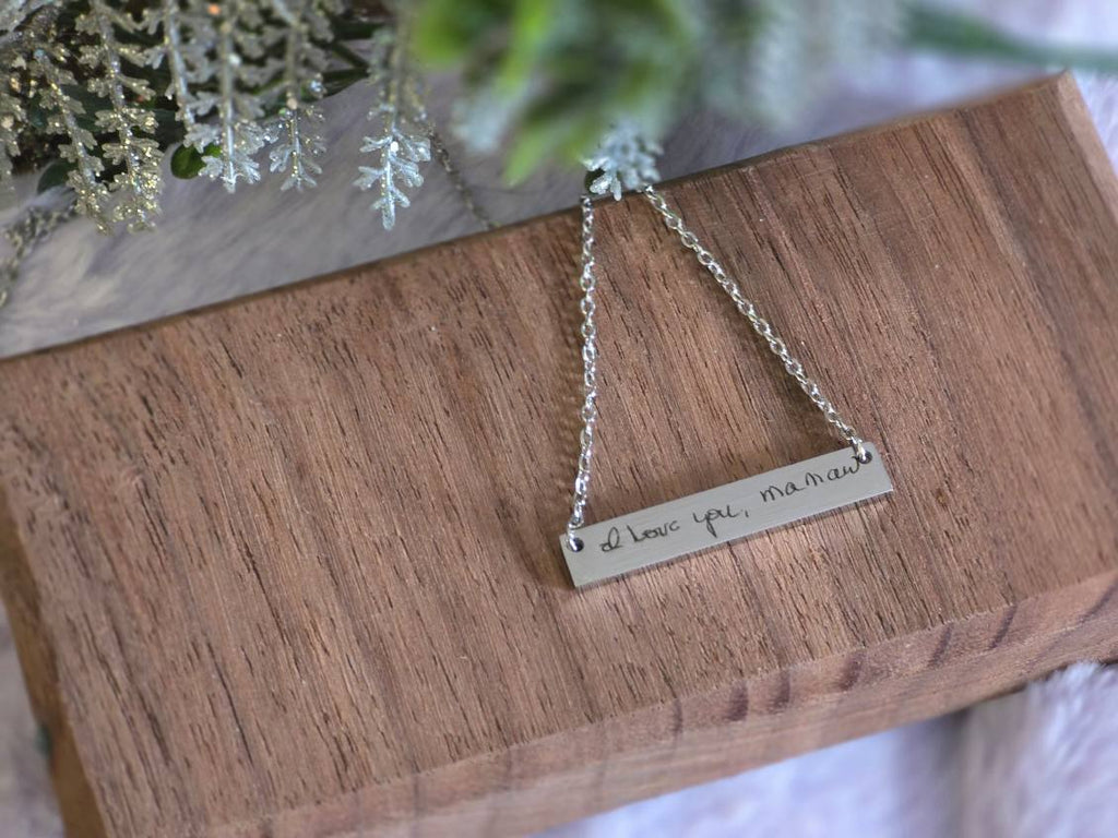 Horizontal Bar Handwriting Necklace