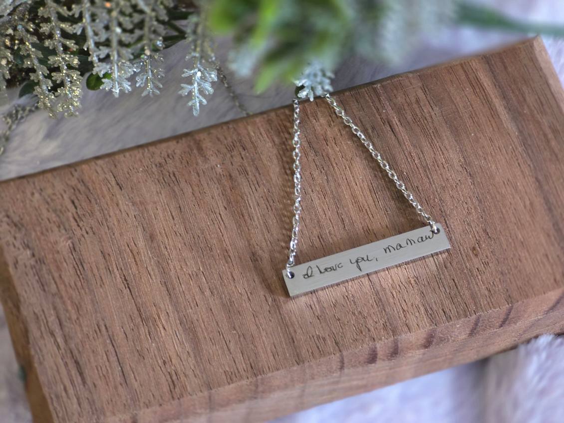 Horizontal Bar Handwriting Necklace