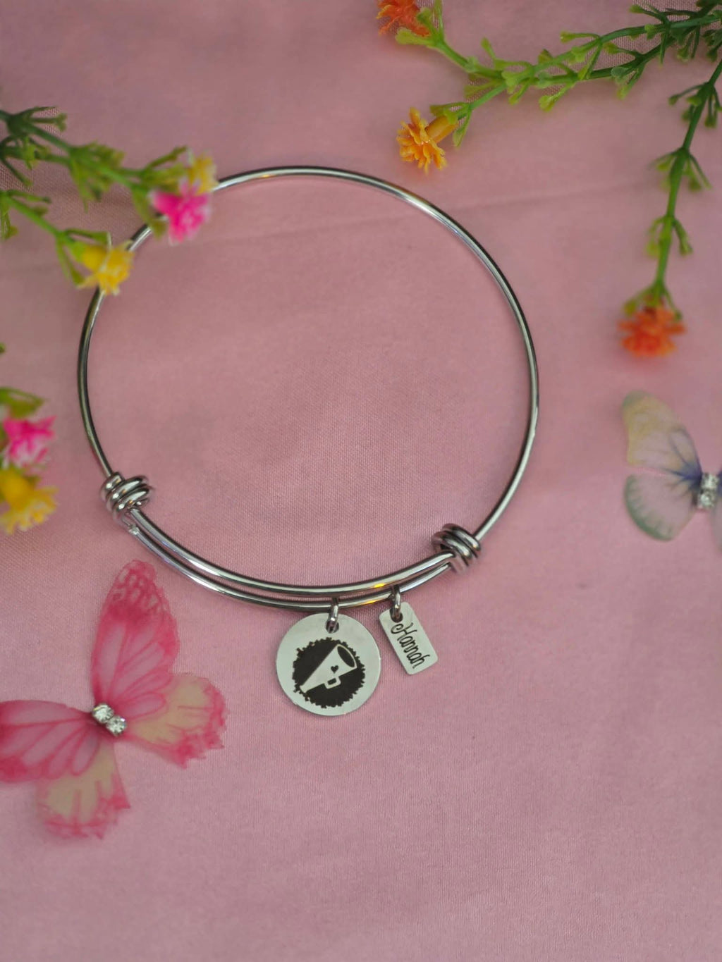 2 Charm Stainless Steel Bangle