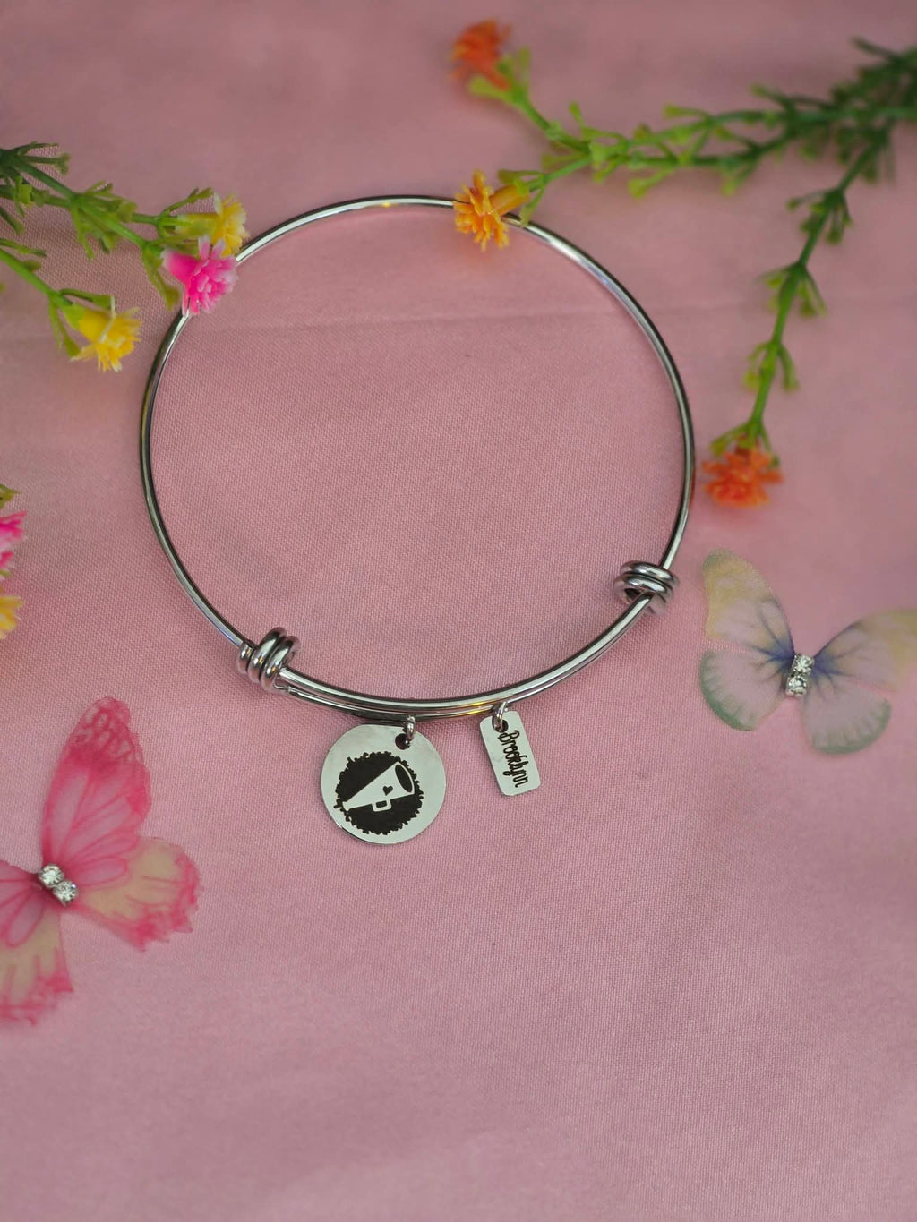 2 Charm Stainless Steel Bangle
