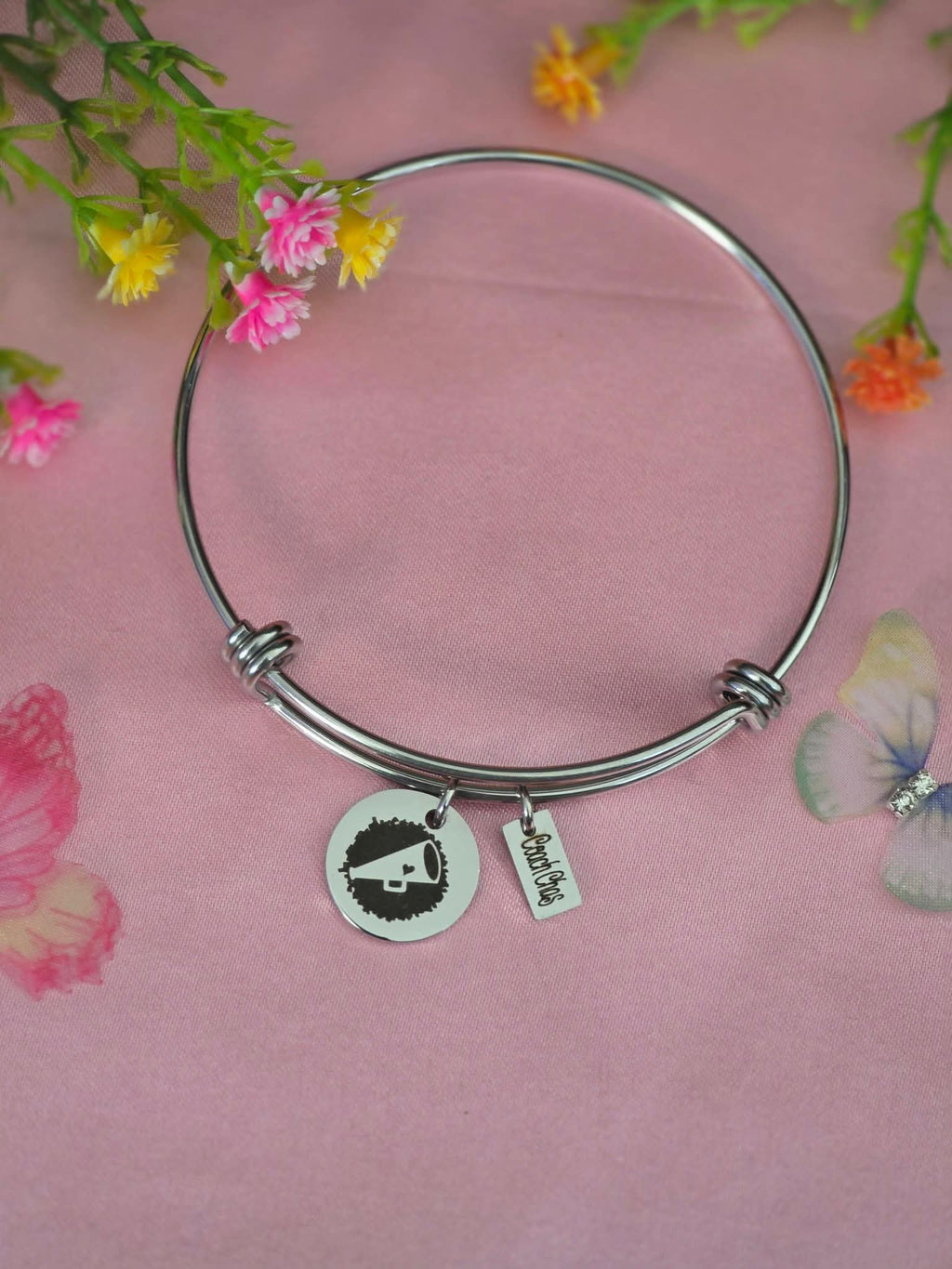 2 Charm Stainless Steel Bangle