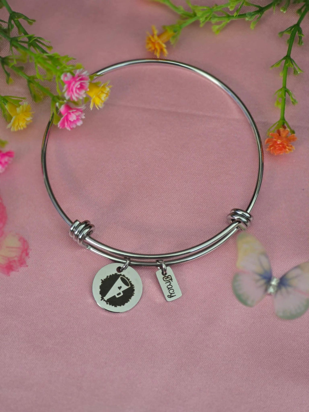 2 Charm Stainless Steel Bangle