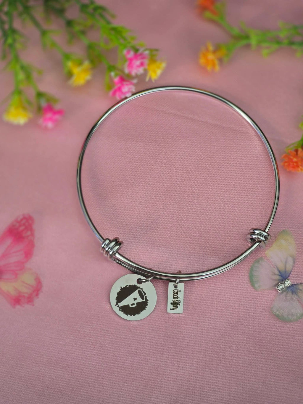 2 Charm Stainless Steel Bangle