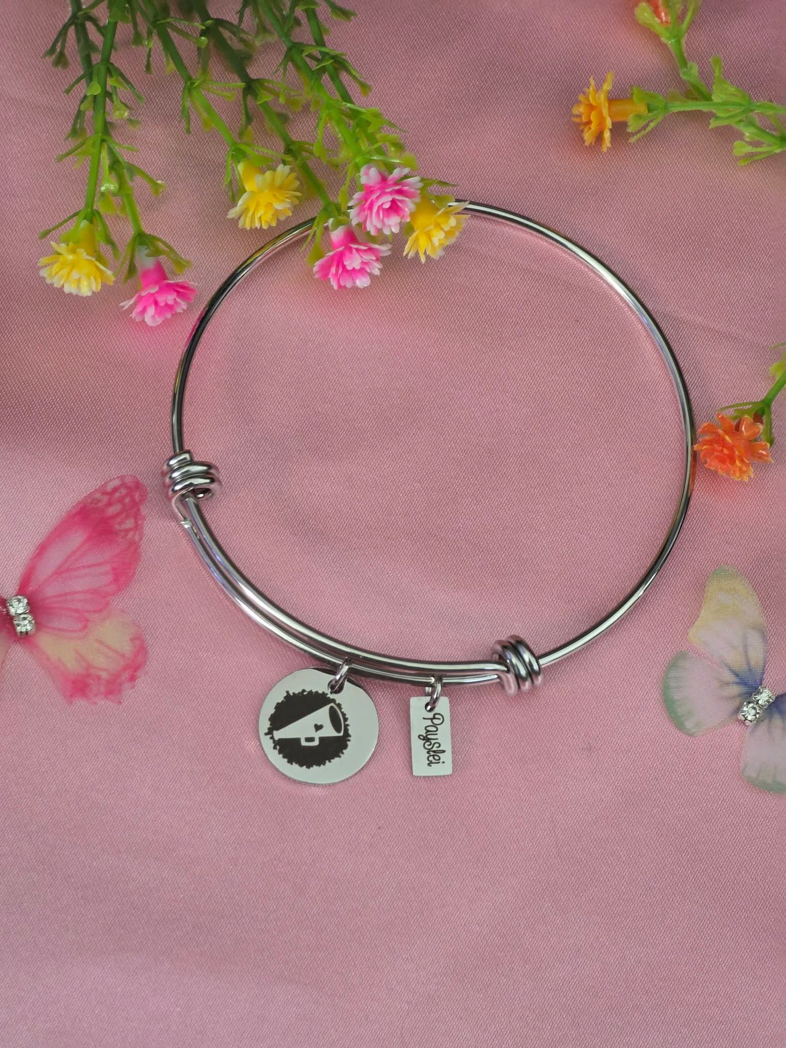 2 Charm Stainless Steel Bangle