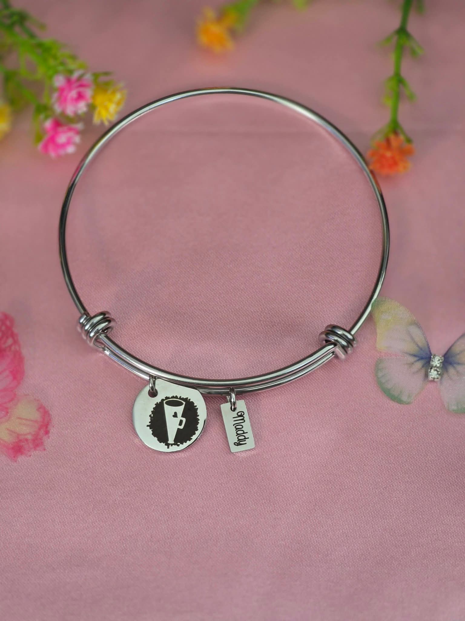 2 Charm Stainless Steel Bangle