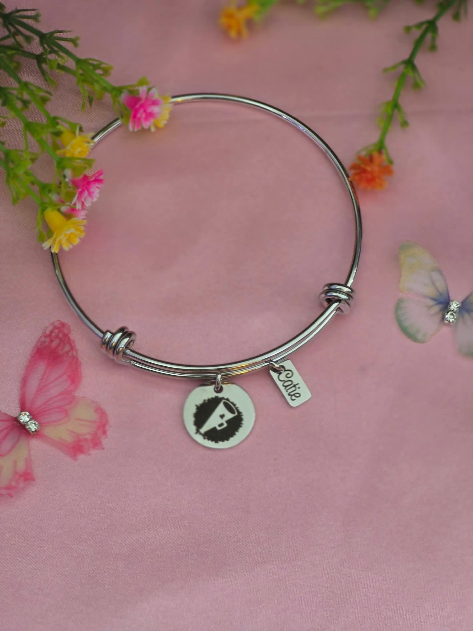 2 Charm Stainless Steel Bangle