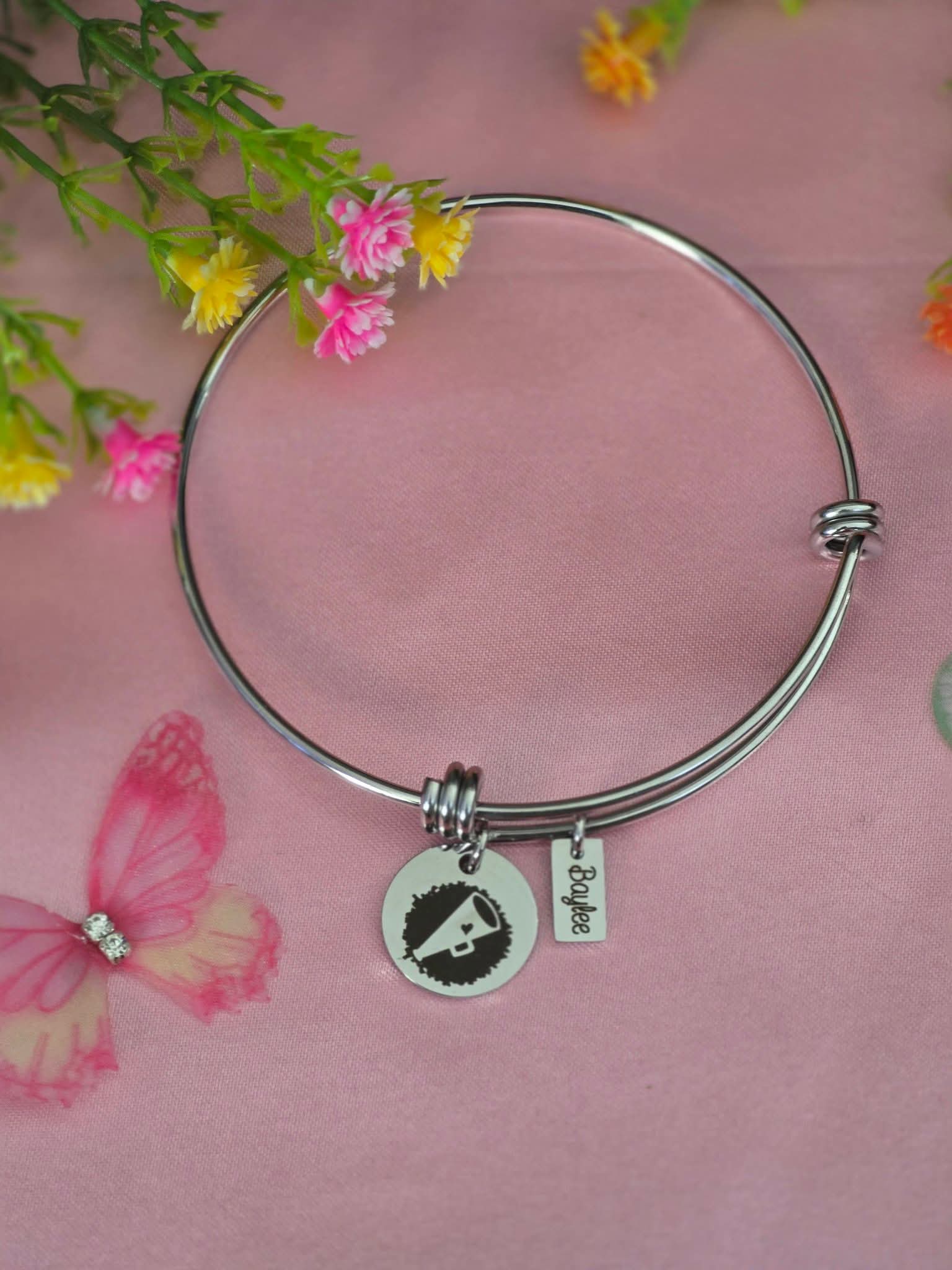 2 Charm Stainless Steel Bangle
